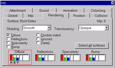 SeriousModelers ToolsInfo Rendering-Tab showing Diffuse-Color