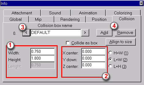 SeriousModelers ToolsInfo Collision-Tab showing positioning values