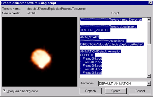 Create Animated Texture window showing a Script