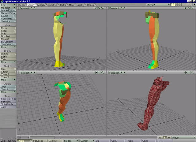 Lightwave Leg-Model with Surfaces