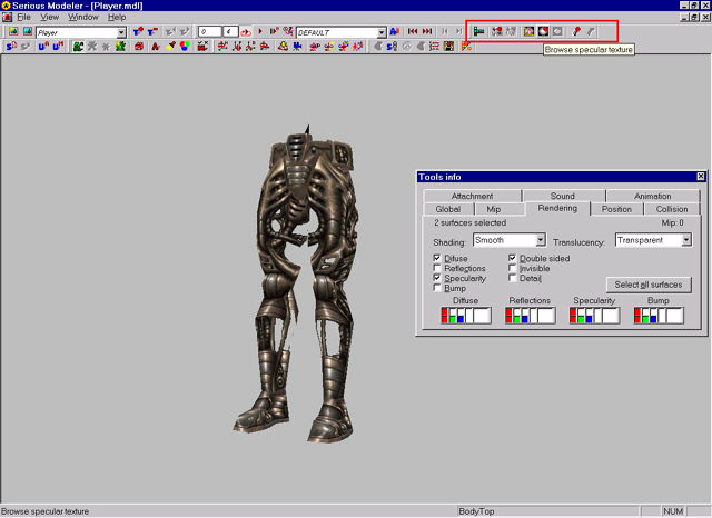 SeriousModeler Leg-Model apply specularity