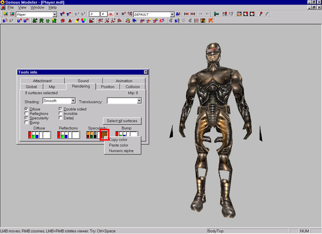 SeriousModeler StainlessSteve-Model specularity color