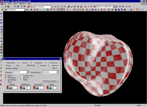Modeler shows Blob-Model with Reflection-Shader enabled