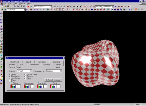 Modeler shows Blob-Model with Specularity-Shader enabled