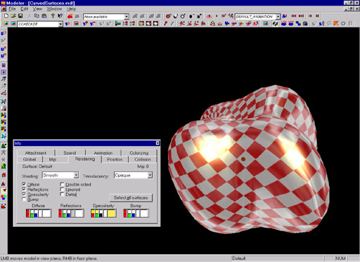 Modeler shows Blob-Model with Specularity-Shader yellow colored